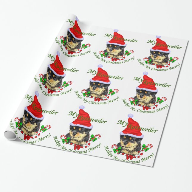 Rottweiler Christmas Merry Geschenkpapier (Ungerollt)