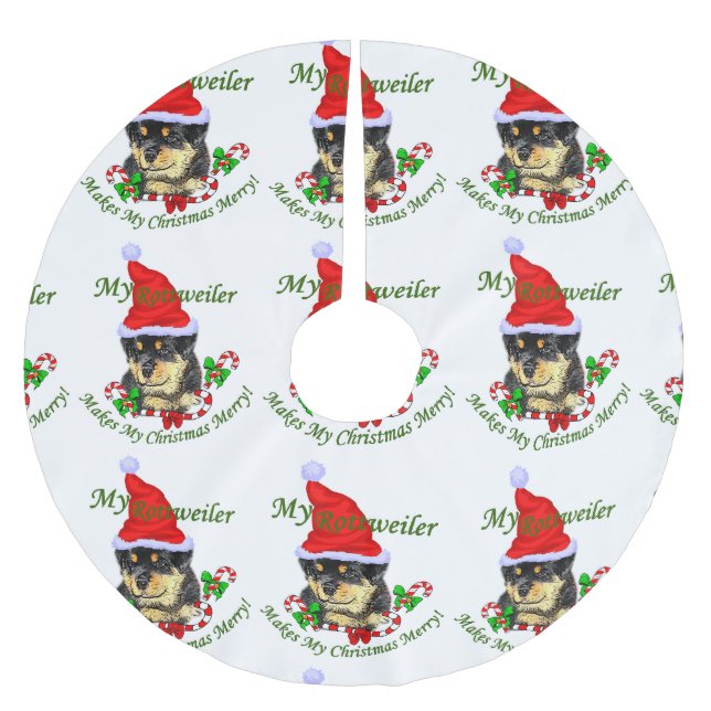Rottweiler Christmas Merry Polyester Weihnachtsbaumdecke (Vorderseite)