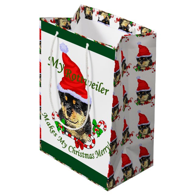 Rottweiler Christmas Mittlere Geschenktüte (Rückseite Schrägansicht)