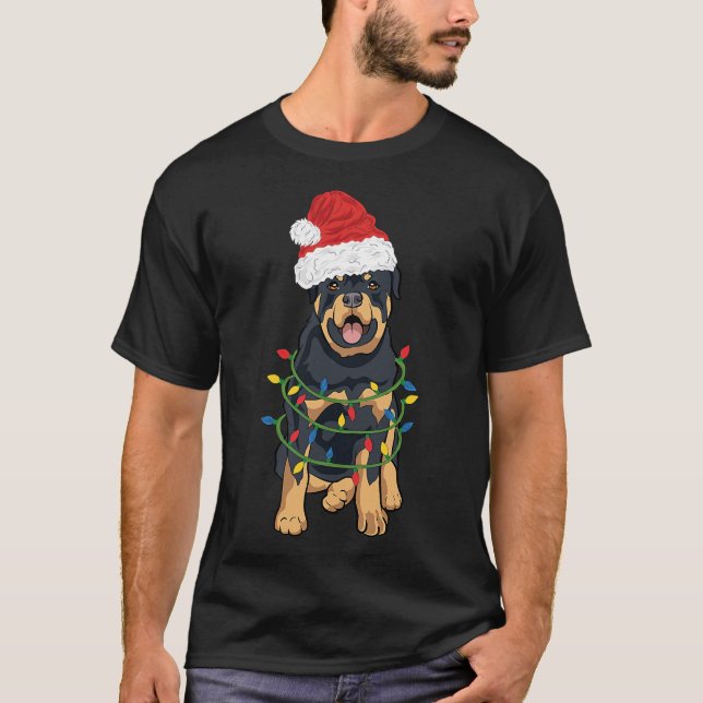 Rottweiler Christmas Rottweiler in Weihnachtsmannm T-Shirt (Vorderseite)