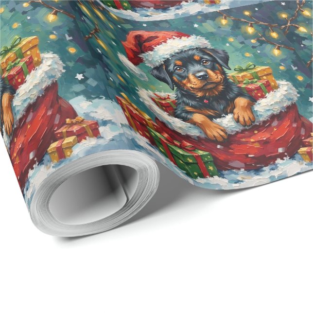 Rottweiler Christmas Santa Bag Adventure Geschenkpapier (Rolleneckpunkt)
