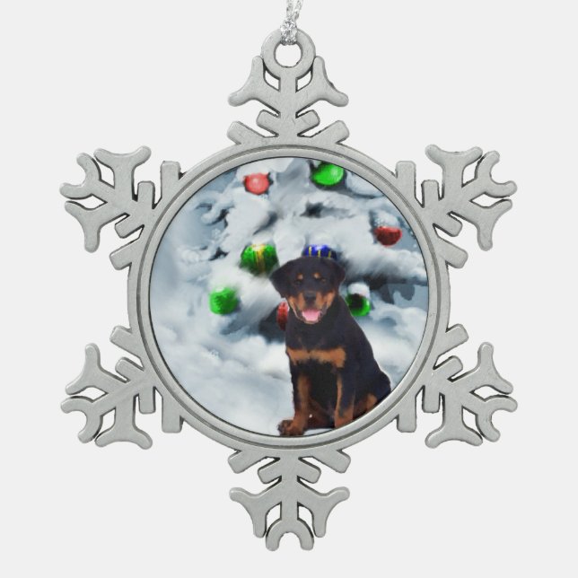 Rottweiler Christmas Schneeflocken Zinn-Ornament (Vorderseite)