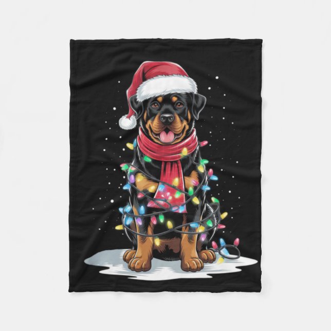 Rottweiler Christmas Tree Santa Hat Lights Xmas Do Fleecedecke (Vorderseite)