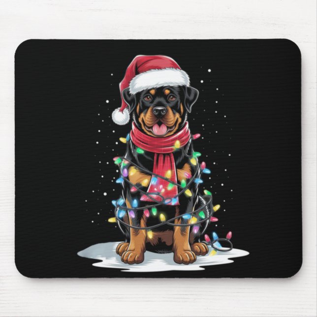 Rottweiler Christmas Tree Santa Hat Lights Xmas Do Mousepad (Vorne)