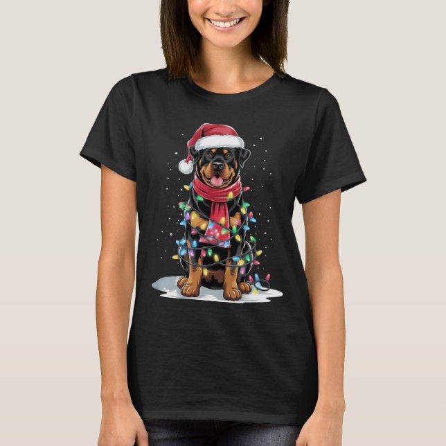 Rottweiler Christmas Tree Santa Hat Lights Xmas Do T-Shirt (Vorderseite)