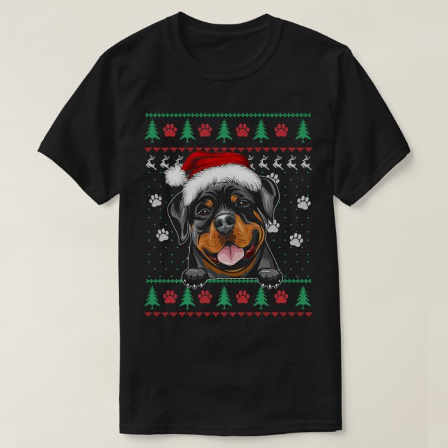 Rottweiler Christmas Ugly Sweater Funny Rottie Dog T-Shirt (Design vorne)