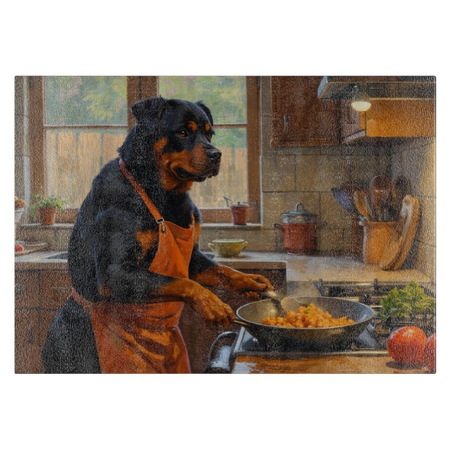 Rottweiler Cooking in Kitchen Schneidebrett (Vorderseite)