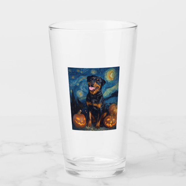 Rottweiler Cute Dog Halloween Jack O Lantern Pumpk Glas (Vorderseite)