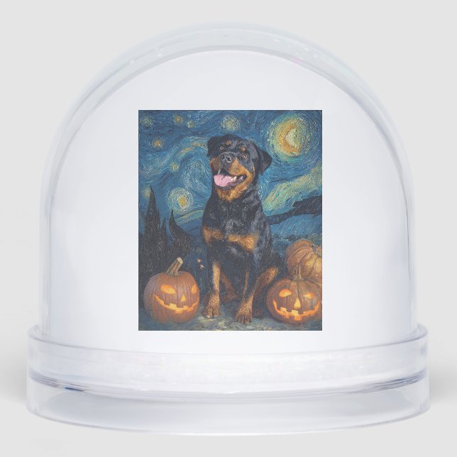 Rottweiler Cute Dog Halloween Jack O Lantern Pumpk Schneekugeln (Vorderseite)