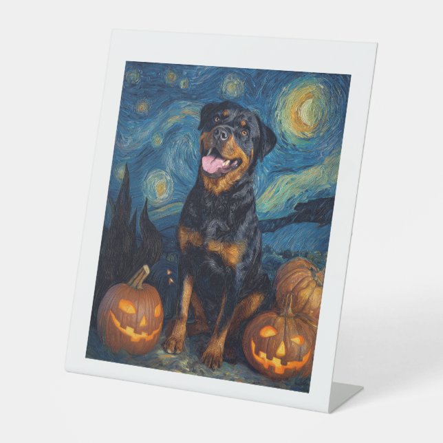 Rottweiler Cute Dog Halloween Jack O Lantern Pumpk Sockelschild (Vorderseite)