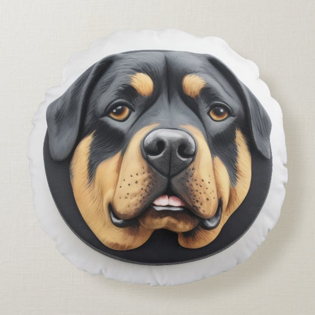 Rottweiler Dog 3D Inspiriert Rundes Kissen (Vorderseite)