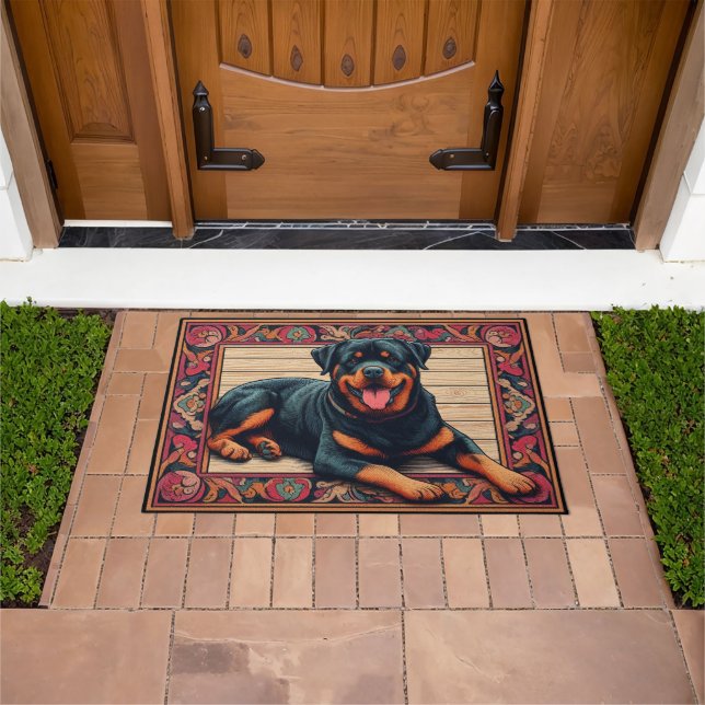 Rottweiler Dog 3D Stilvolle farbenfrohe Grenze Fußmatte (Außenbereich)