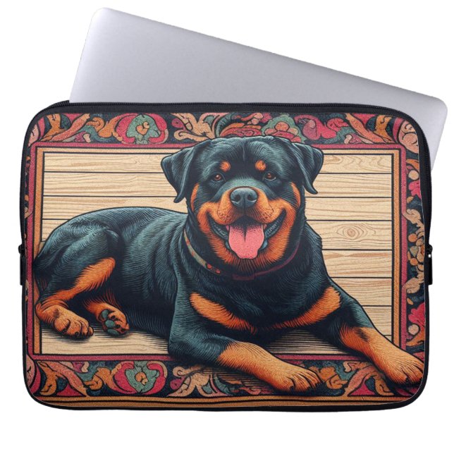 Rottweiler Dog 3D Stilvolle farbenfrohe Grenze Laptopschutzhülle (Vorderseite)
