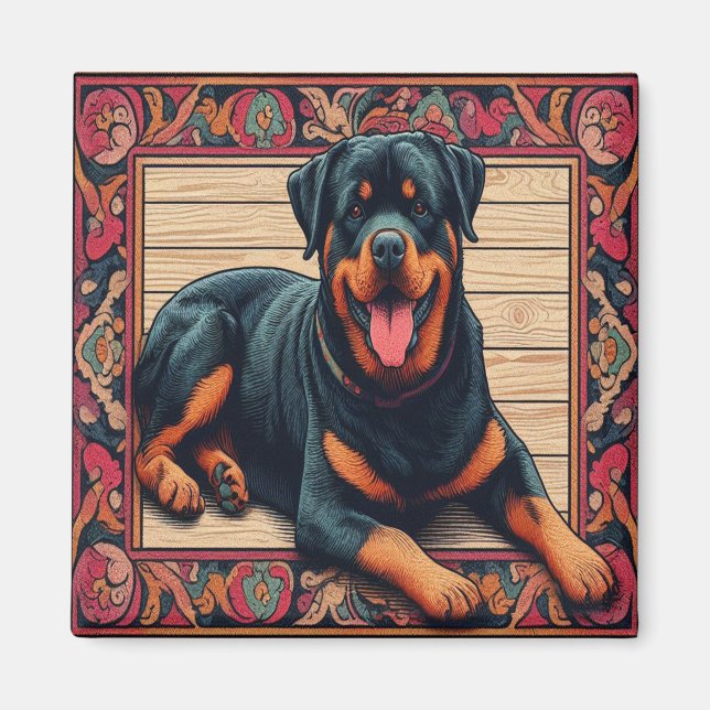 Rottweiler Dog 3D Stilvolle farbenfrohe Grenze Magnet (Vorne)
