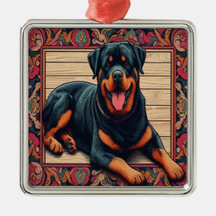 Rottweiler Dog 3D Stilvolle farbenfrohe Grenze Ornament Aus Metall