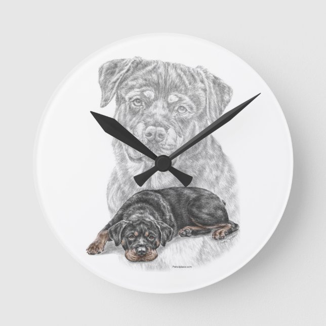 Rottweiler Dog Art Runde Wanduhr (Vorderseite)
