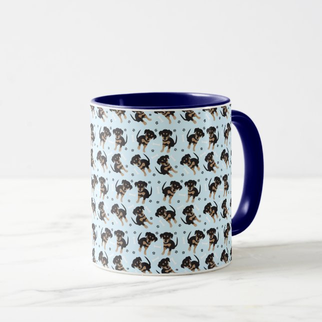 Rottweiler Dog Bone Paw Print Pattern Blau Tasse (VorderseiteRechts)