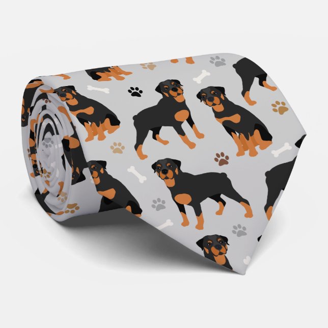 Rottweiler Dog Bones and Paws Neck Tie Krawatte (Gerollt)
