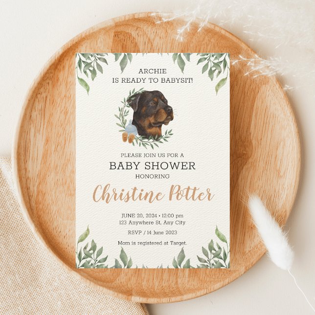 Rottweiler Dog Boy Boho Greenery Baby Shower Einladung (Von Creator hochgeladen)