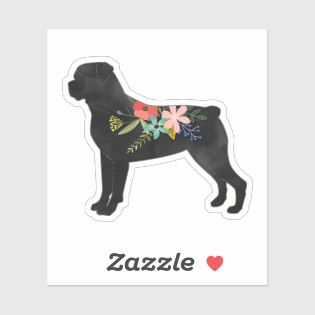 Rottweiler Dog Breed Boho Floral Silhouette Aufkleber (Blatt)