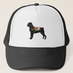 Rottweiler Dog Breed Boho Floral Silhouette Truckerkappe