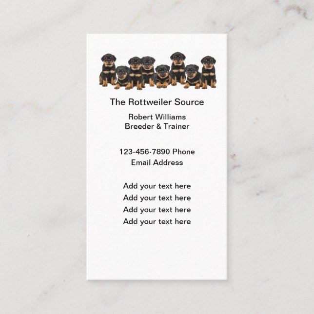 Rottweiler Dog Breed Theme Business Cards Template Visitenkarte (Vorderseite)