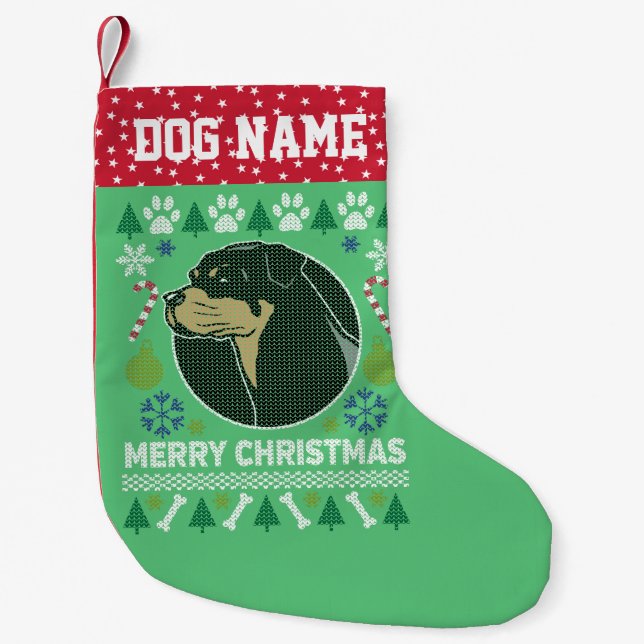 Rottweiler Dog Breed Ugly Christmas Sweater Kleiner Weihnachtsstrumpf (Vorderseite)