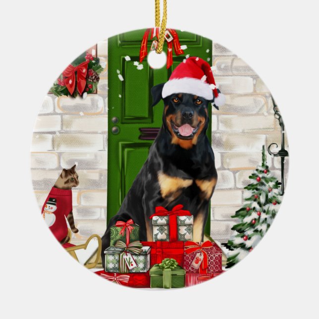 Rottweiler Dog Christmas Keramik Ornament (Vorne)