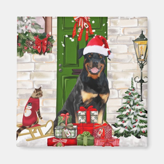 Rottweiler Dog Christmas Magnet (Vorne)