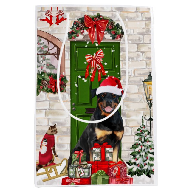 Rottweiler Dog Christmas Mittlere Geschenktüte (Vorderseite)
