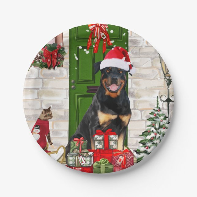 Rottweiler Dog Christmas Pappteller (Vorderseite)