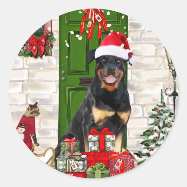 Rottweiler Dog Christmas Runder Aufkleber (Vorderseite)
