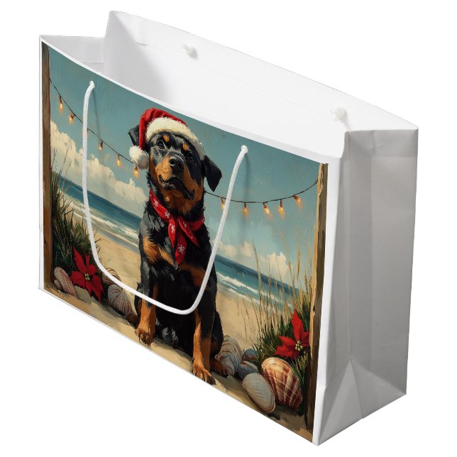Rottweiler Dog Christmas Vintag Beach Große Geschenktüte (Vorderseite Schrägansicht)
