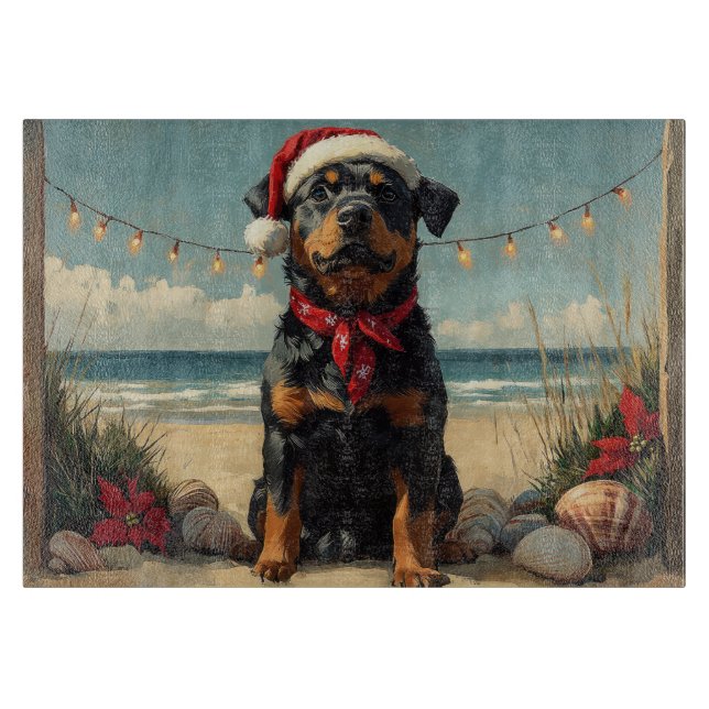 Rottweiler Dog Christmas Vintag Beach Schneidebrett (Vorderseite)