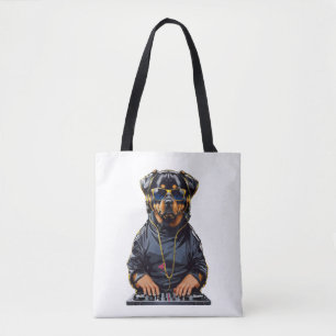 Rottweiler Dog Dj mit Turntable und Kopfhörern