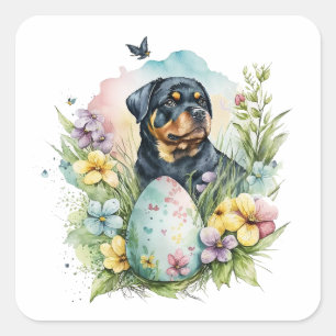 Rottweiler Dog Easter Egg, Happy Easter Rottweiler Quadratischer Aufkleber