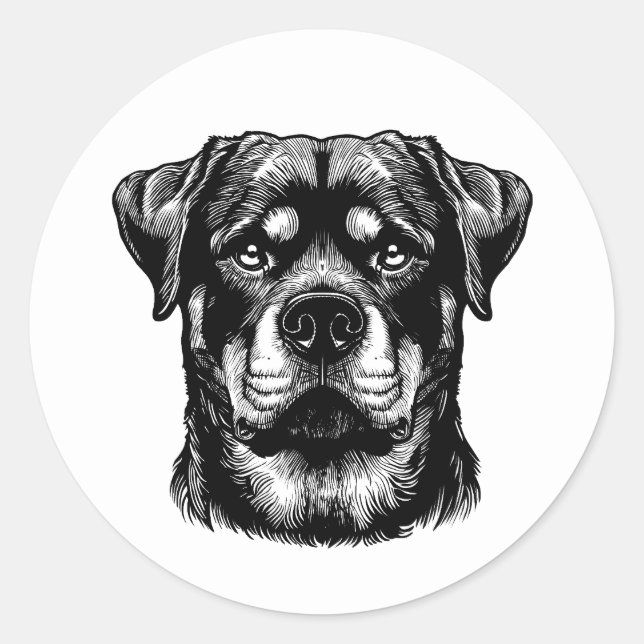 Rottweiler Dog Face- Line Art Runder Aufkleber (Vorderseite)