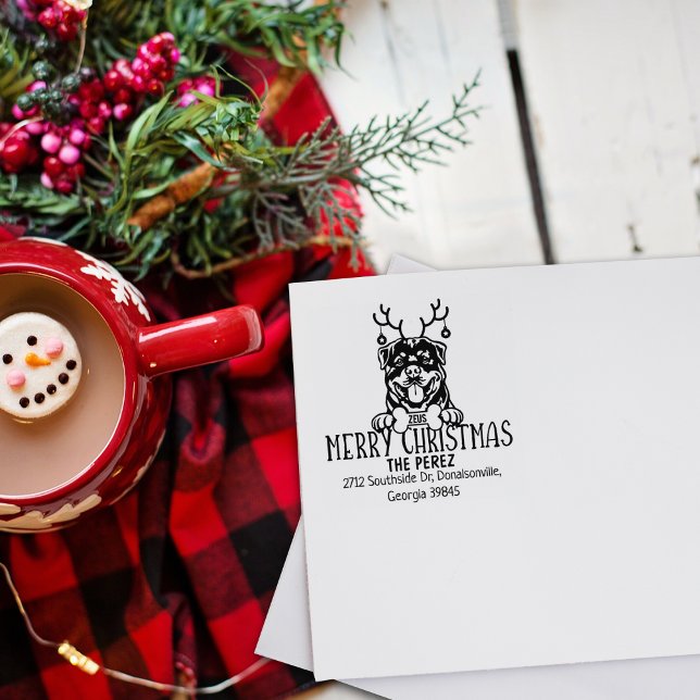 Rottweiler Dog Frohe Weihnachts-Rücksendeadresse Gummistempel (Von Creator hochgeladen)