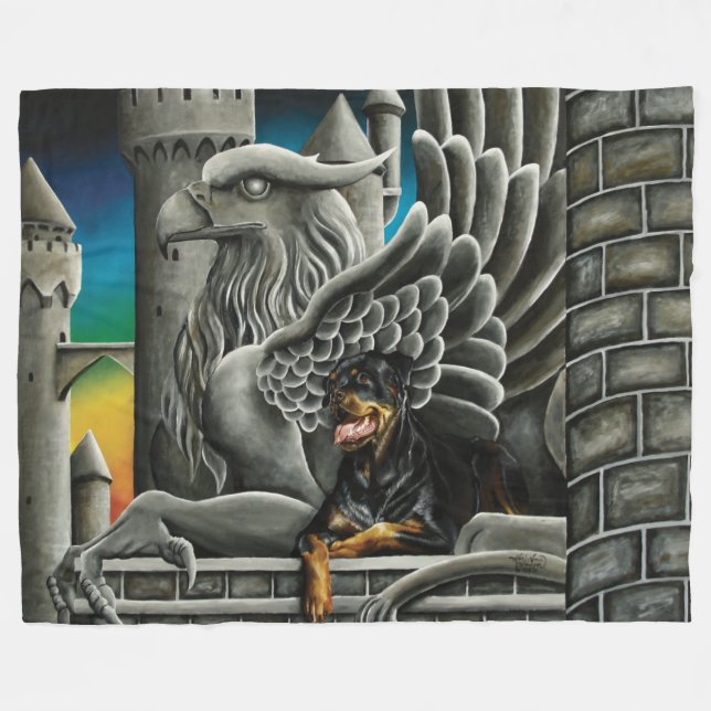 Rottweiler Dog Gargoyle Fantasy Fleecedecke (Vorderseite (Horizontal))