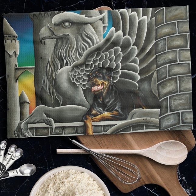 Rottweiler Dog Gargoyle Fantasy Geschirrtuch (Von Creator hochgeladen)