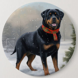 Rottweiler Dog in Schnee Weihnachten Button
