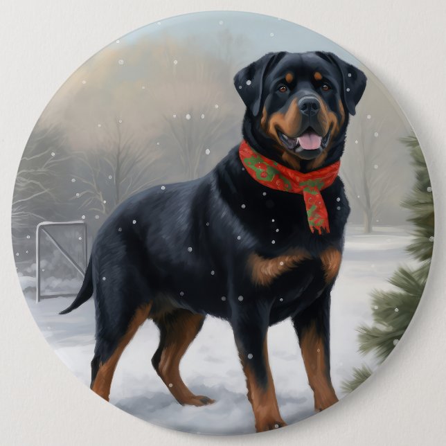 Rottweiler Dog in Schnee Weihnachten Button (Vorderseite)