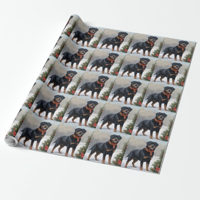 Rottweiler Dog in Schnee Weihnachten Geschenkpapier (Ungerollt)