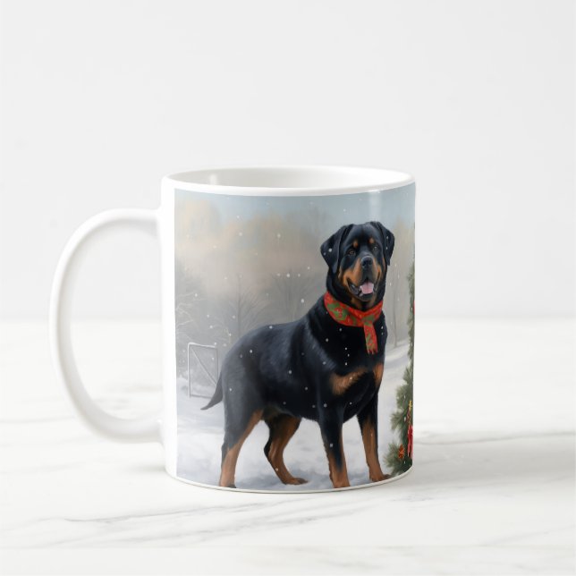 Rottweiler Dog in Schnee Weihnachten Kaffeetasse (Links)
