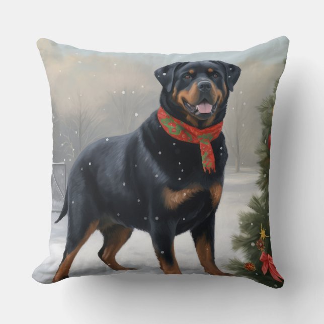 Rottweiler Dog in Schnee Weihnachten Kissen (Vorderseite)