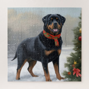 Rottweiler Dog in Schnee Weihnachten Puzzle