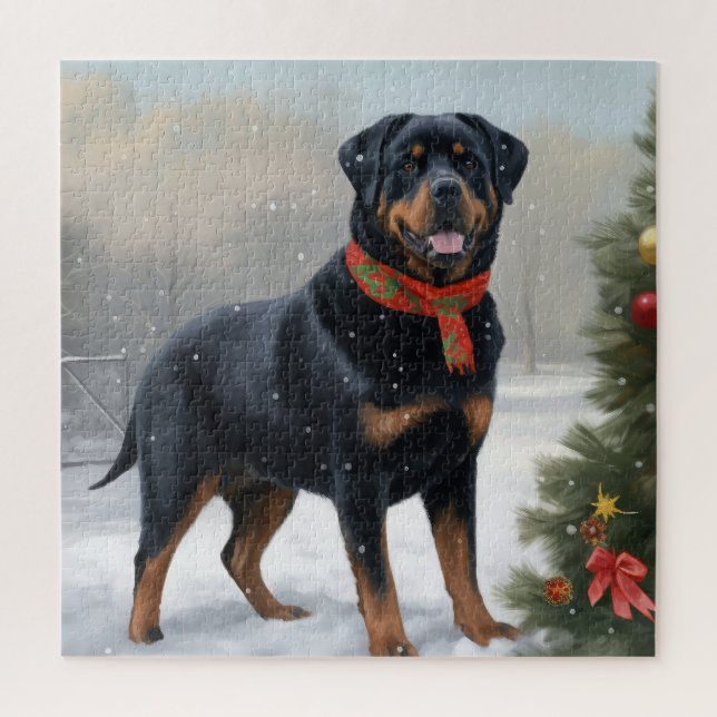 Rottweiler Dog in Schnee Weihnachten Puzzle (Vertikal)