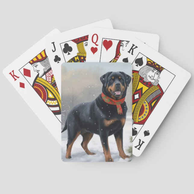 Rottweiler Dog in Schnee Weihnachten Spielkarten (Rückseite)