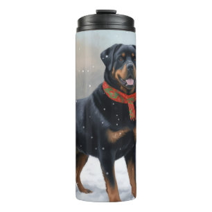 Rottweiler Dog in Schnee Weihnachten Thermosbecher