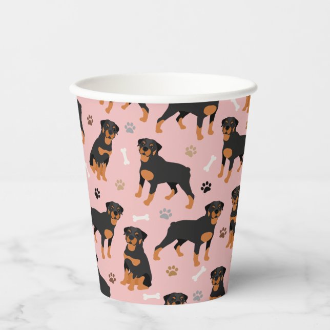 Rottweiler Dog Knochen und Paws Paper Cups Pappbecher (Vorderseite)